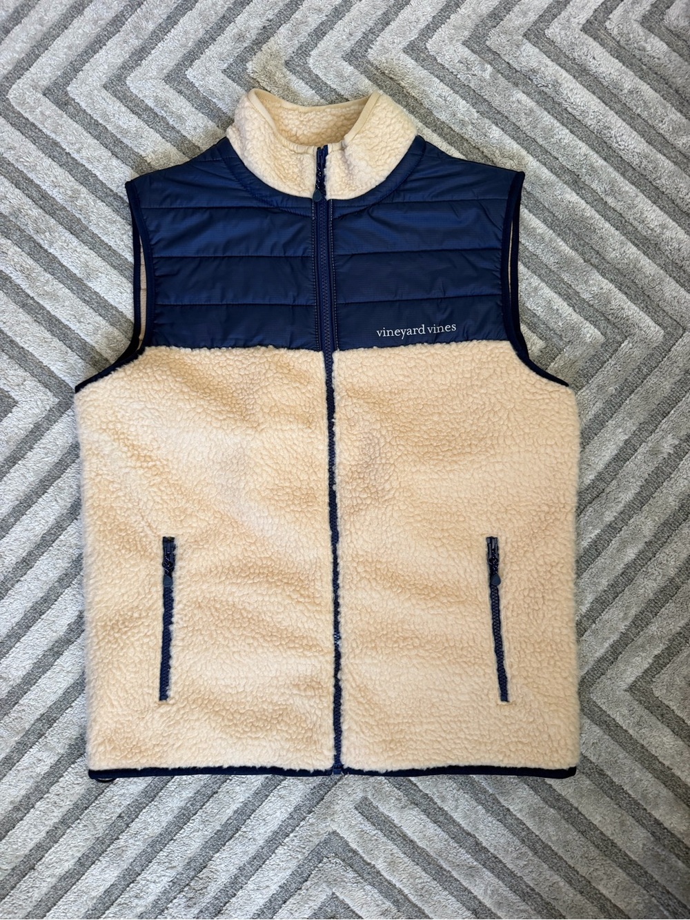 Vineyard Vines Navy and Cream Sherpa Vest